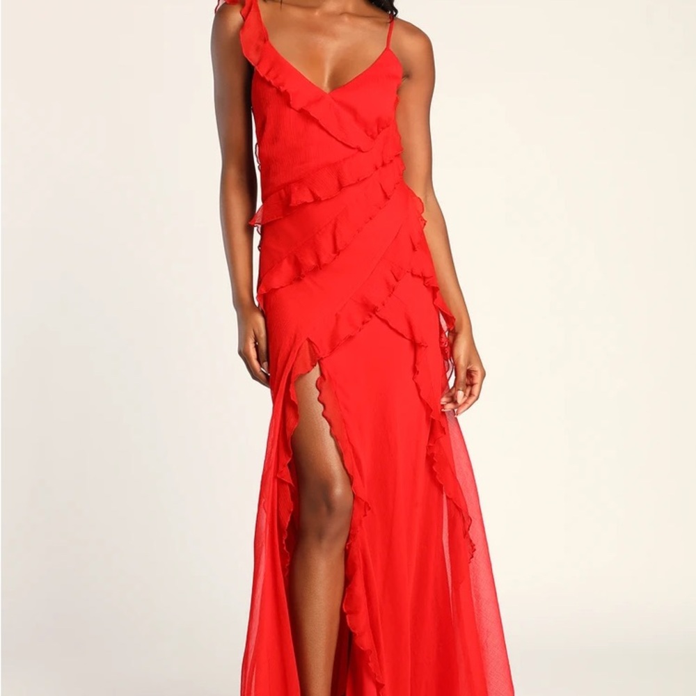 Lulus Red Ruffled Maxi Dress - Picture 3 of 11